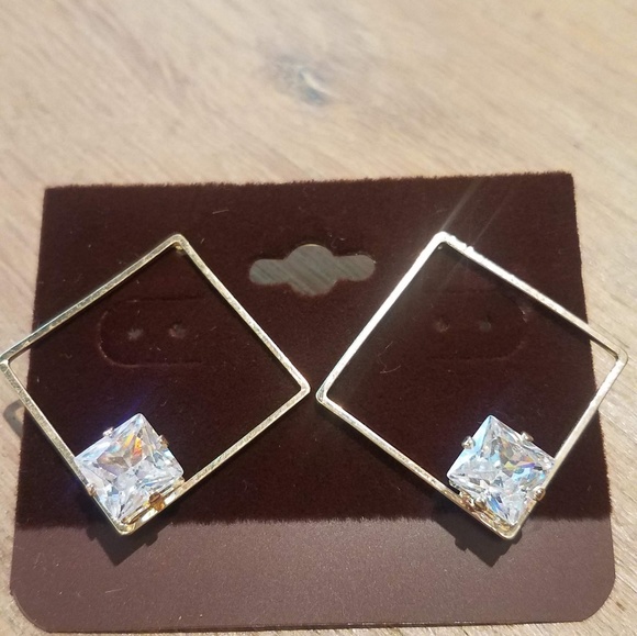 Geometric Modern Mini Hoop Earrings with Rhineston - Picture 2 of 2